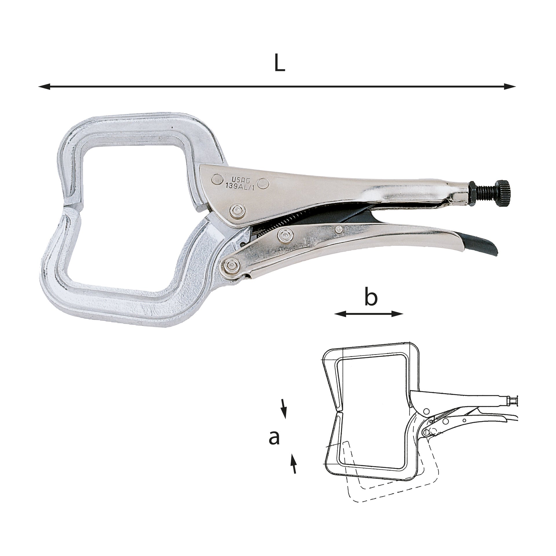 139 AL - Adjustable self-locking pliers with aluminum gooseneck jaws - Usag 139 AL - Adjustable self-locking pliers with aluminum gooseneck jaws - Usag